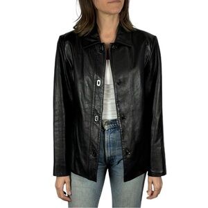 ANNE KLEIN Y2K 90S BLACK LAMBSKIN LEATHER CLASSIC CASUAL RELAXED FIT JACKET